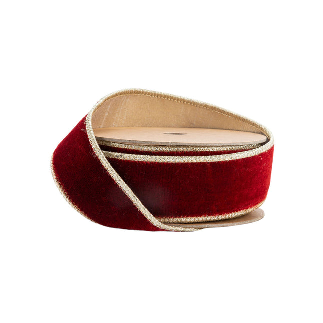 1 1/2" Wired Premium Velvet Ribbon | Red w/ Gold Metallic Backing | 10 Yard Roll LaRibbons and Crafts