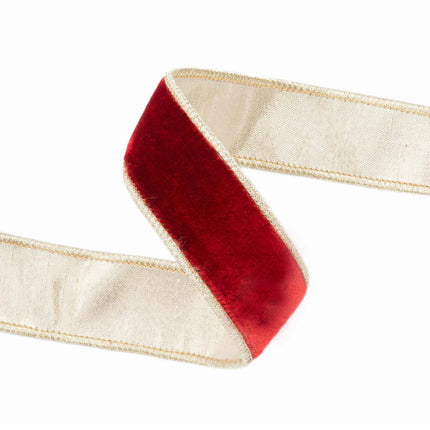 1 1/2" Wired Premium Velvet Ribbon | Red w/ Gold Metallic Backing | 10 Yard Roll LaRibbons and Crafts