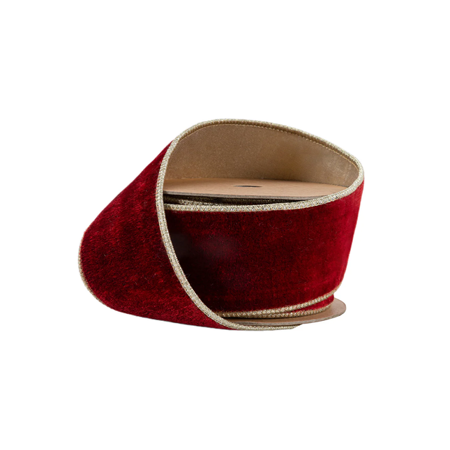 2 1/2" Wired Premium Velvet Ribbon | Red w/ Gold Metallic Backing | 10 Yard Roll