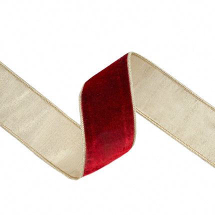 2 1/2" Wired Premium Velvet Ribbon | Red w/ Gold Metallic Backing | 10 Yard Roll LaRibbons and Crafts