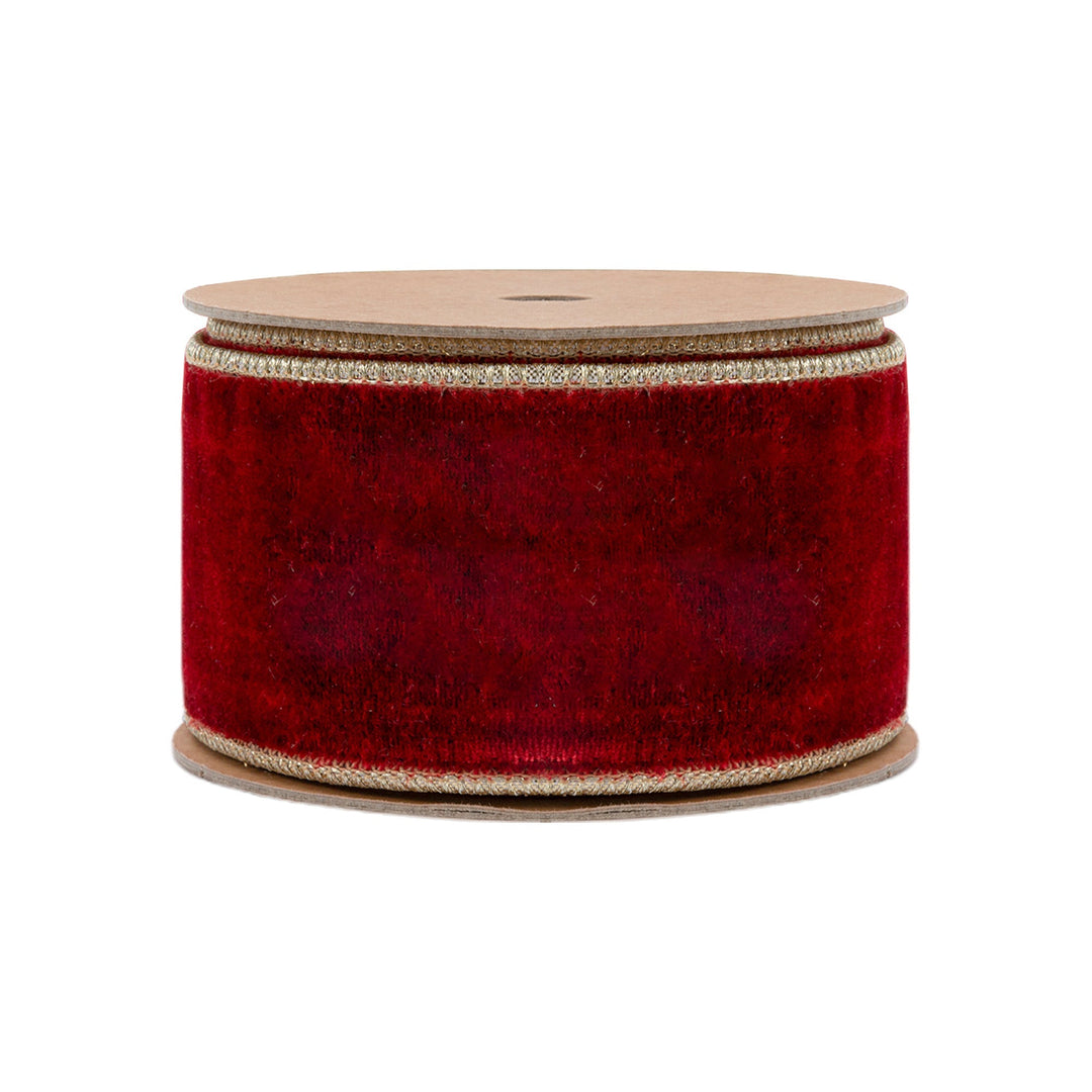 2 1/2" Wired Premium Velvet Ribbon | Red w/ Gold Metallic Backing | 10 Yard Roll