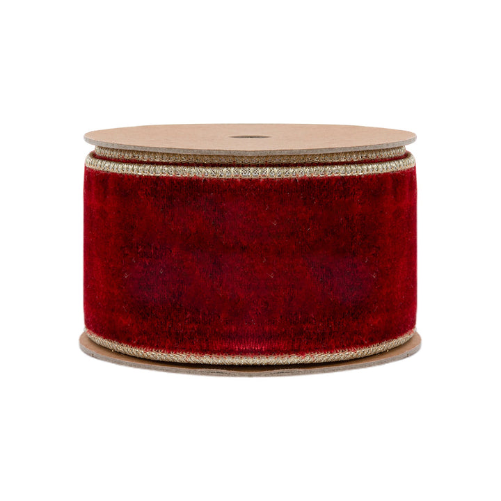 2 1/2" Wired Premium Velvet Ribbon | Red w/ Gold Metallic Backing | 10 Yard Roll