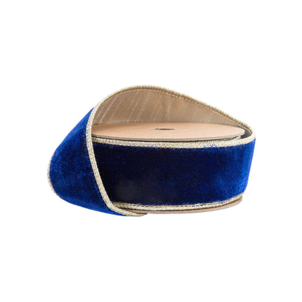 1 1/2" Wired Premium Velvet Ribbon | Royal Blue w/ Gold Dupioni-fused Backing | 10 Yard Roll LaRibbons and Crafts