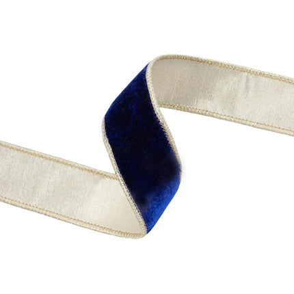 1 1/2" Wired Premium Velvet Ribbon | Royal Blue w/ Gold Dupioni-fused Backing | 10 Yard Roll LaRibbons and Crafts