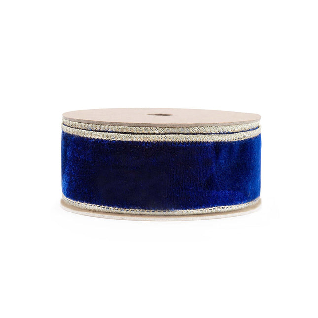 1 1/2" Wired Premium Velvet Ribbon | Royal Blue w/ Gold Dupioni-fused Backing | 10 Yard Roll LaRibbons and Crafts