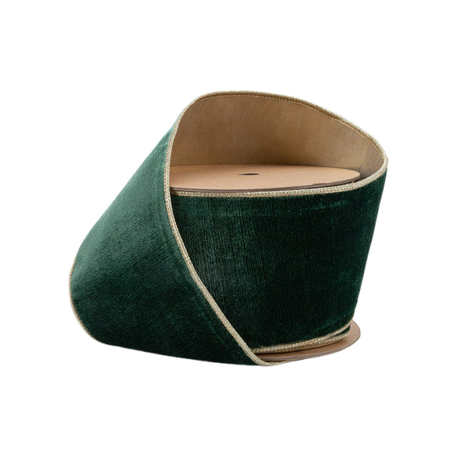 4" Wired Premium Velvet Ribbon | Dark Green w/ Gold Metallic Backing | 10 Yard Roll LaRibbons and Crafts