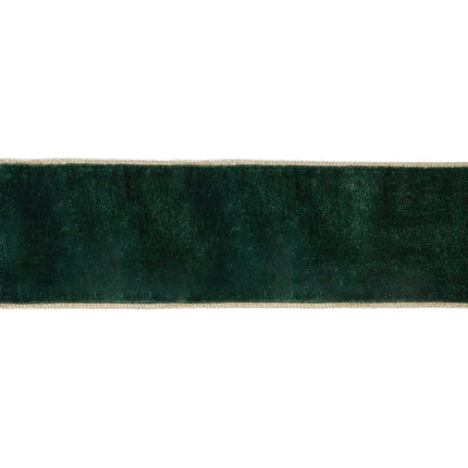 4" Wired Premium Velvet Ribbon | Dark Green w/ Gold Metallic Backing | 10 Yard Roll LaRibbons and Crafts