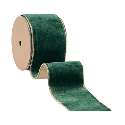 Wired Premium Velvet Ribbon Spool, Deep Green with Gold Edges, Rich Velvet Craft