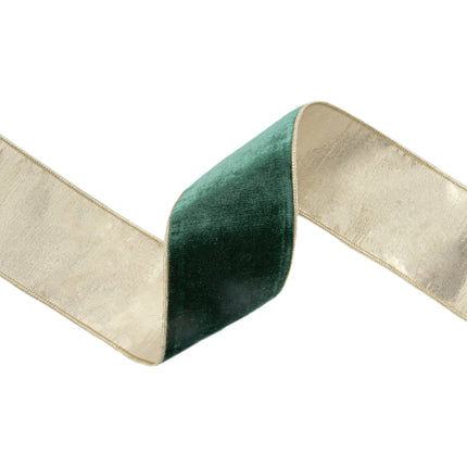 4" Wired Premium Velvet Ribbon | Dark Green w/ Gold Metallic Backing | 10 Yard Roll LaRibbons and Crafts