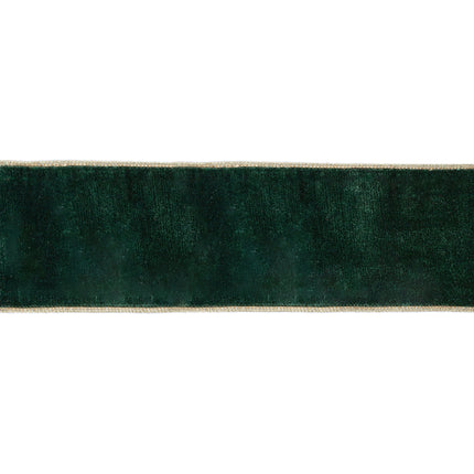  Wired Dark Green Premium Velvet Ribbon, Gold Trim Close-Up.
