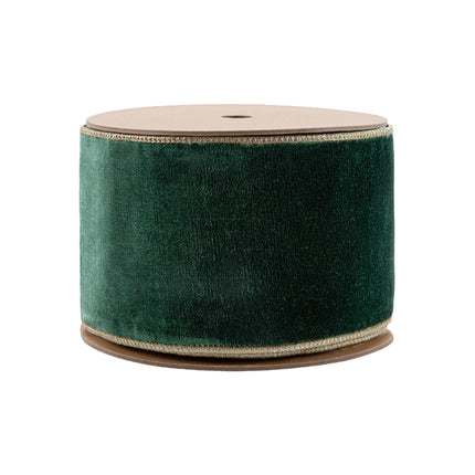 4" Wired Premium Velvet Ribbon | Dark Green w/ Gold Metallic Backing | 10 Yard Roll LaRibbons and Crafts