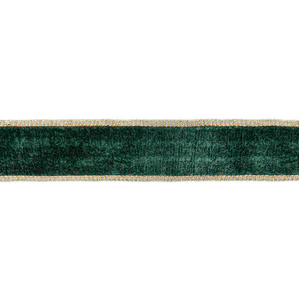 Dark green premium velvet ribbon with gold metallic edge. Rich craft.