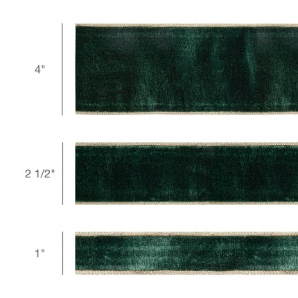 1 1/2" Wired Premium Velvet Ribbon | Dark Green w/ Gold Metallic Backing | 10 Yard Roll LaRibbons and Crafts