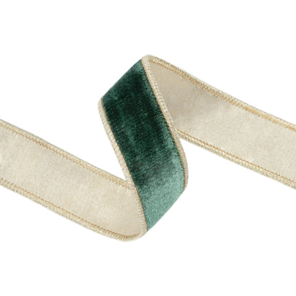 1 1/2" Wired Premium Velvet Ribbon | Dark Green w/ Gold Metallic Backing | 10 Yard Roll LaRibbons and Crafts