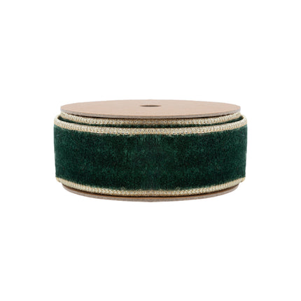1 1/2" Wired Premium Velvet Ribbon | Dark Green w/ Gold Metallic Backing | 10 Yard Roll LaRibbons and Crafts