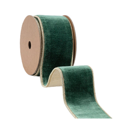 2 1/2" Wired Premium Velvet Ribbon | Dark Green w/ Gold Metallic Backing | 10 Yard Roll LaRibbons and Crafts