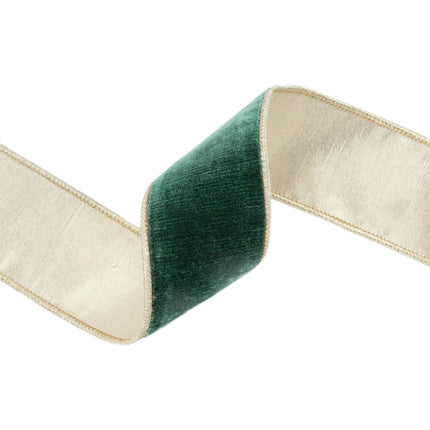 2 1/2" Wired Premium Velvet Ribbon | Dark Green w/ Gold Metallic Backing | 10 Yard Roll LaRibbons and Crafts