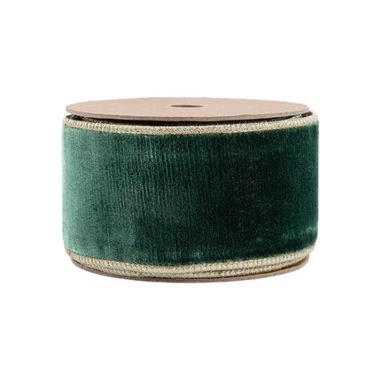 2 1/2" Wired Premium Velvet Ribbon | Dark Green w/ Gold Metallic Backing | 10 Yard Roll LaRibbons and Crafts