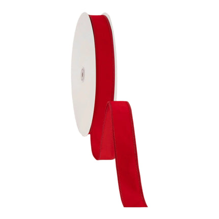 1.5" red velvet ribbon spool, rich holiday red color, ideal for Christmas gift wrapping and decor