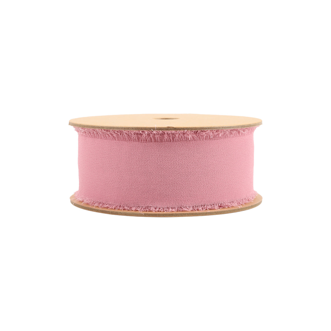 1 1/2" Frayed Edge Chiffon Ribbon | Rose | 10 Yard Roll