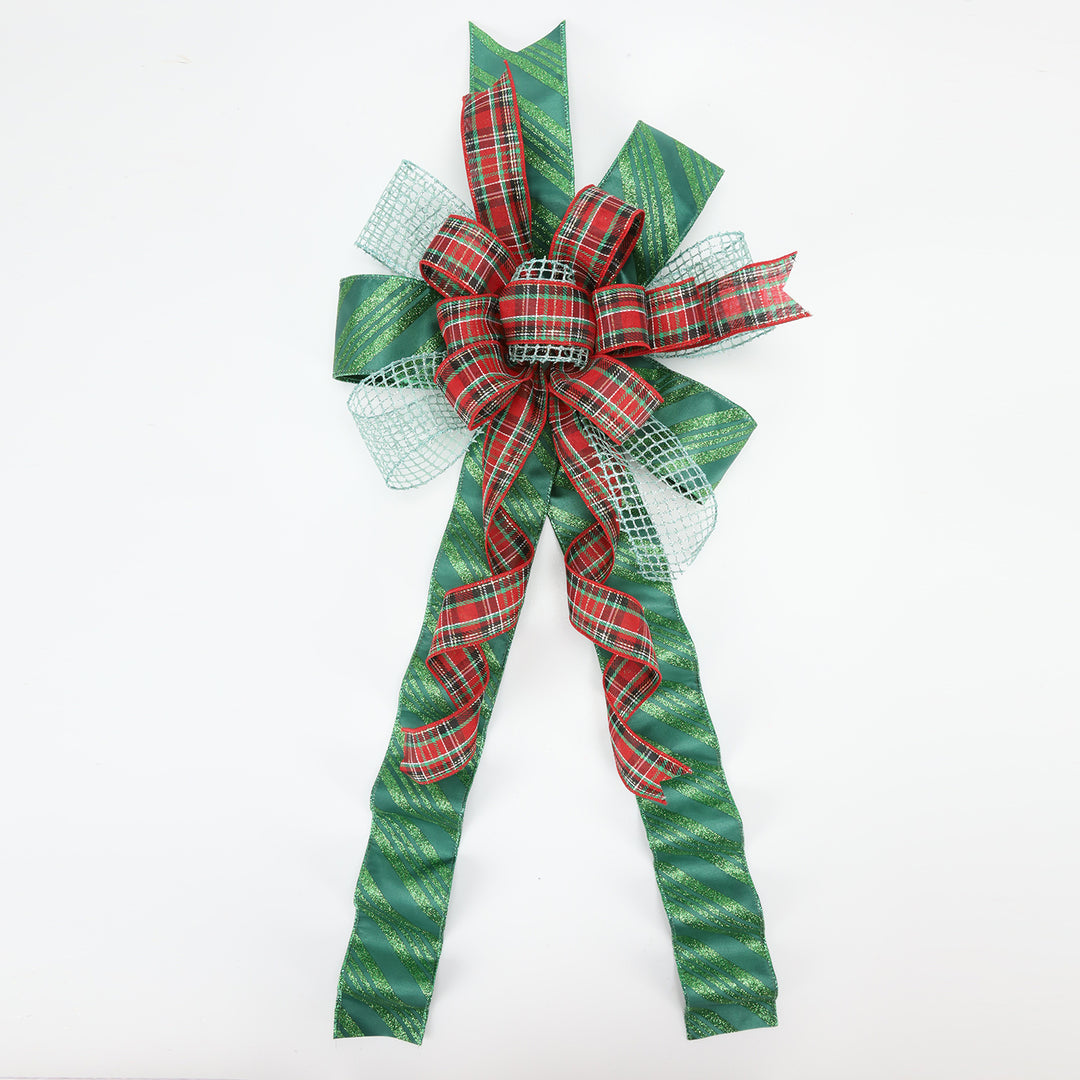 2 1/2" Wired Ribbon | Emerald Glitter Candy Stripe | 10 Yard Roll