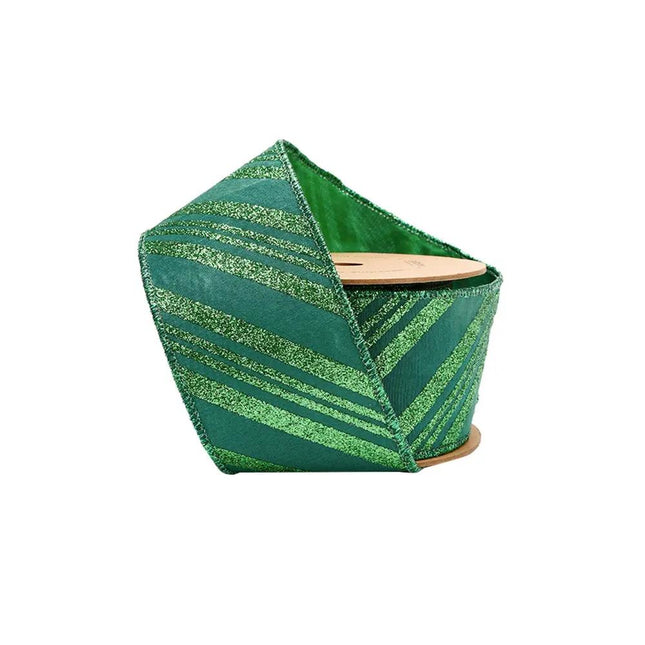 2 1/2" Wired Ribbon | Emerald Glitter Candy Stripe | 10 Yard Roll LaRibbons and Crafts