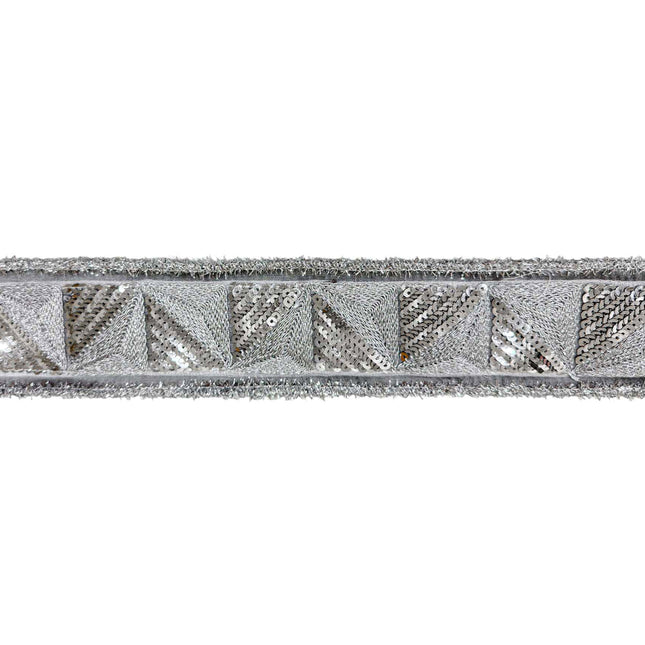 2 1/2" Wired Ribbon | Silver Sequin Trim w/ Dupioni Backing | 5 Yard Roll