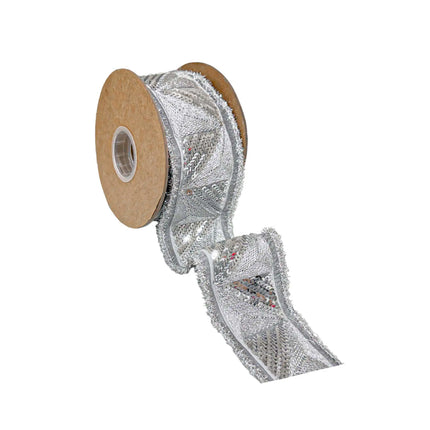 2 1/2" Wired Ribbon | Silver Sequin Trim w/ Dupioni Backing | 5 Yard Roll LaRibbons and Crafts