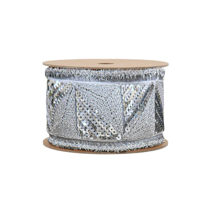 2 1/2" Wired Ribbon | Silver Sequin Trim w/ Dupioni Backing | 5 Yard Roll LaRibbons and Crafts