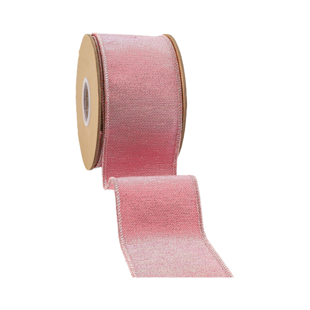 2 1/2" Wired Iridescent Ribbon | Pink Metallic Double-Fused Taffeta Backing | 10 Yard Roll