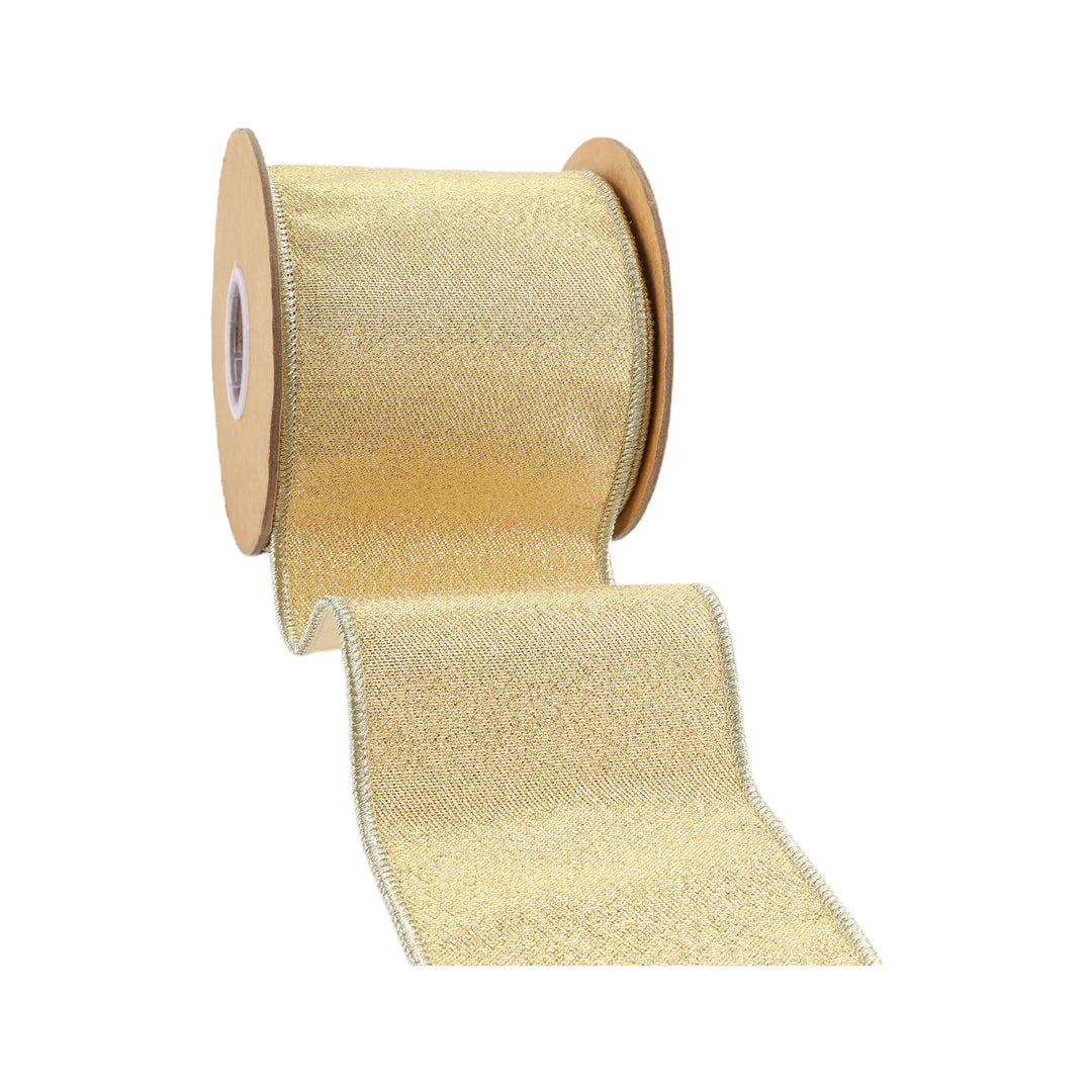 4" Wired Iridescent Ribbon | Gold Metallic Double-Fused Taffeta Backing | 10 Yard Roll