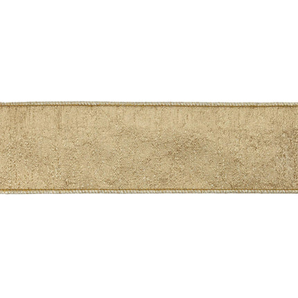 2 1/2" Wired Ribbon – Metallic gold, smooth texture, neat stitched edge.