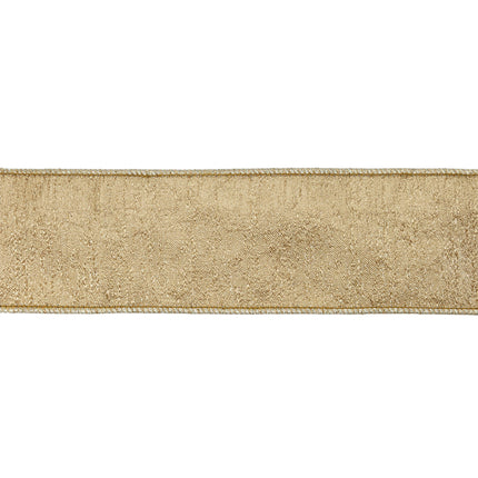  Gold wired ribbon, delicate stitched edges, textured fabric, elegant craftsmanship.