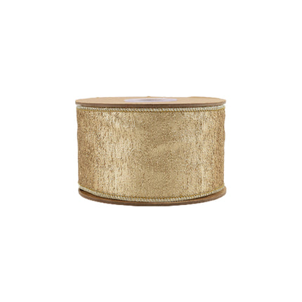 2 1/2" Wired Ribbon spool, gold textured with neat edges, exquisite craft for decor.