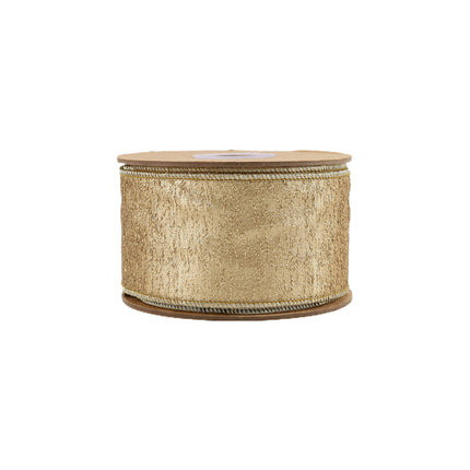 2 1/2" Wired Ribbon spool, gold textured with neat edges, exquisite craft for decor.