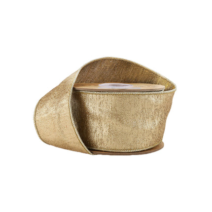 2 1/2" Wired Ribbon, gold textured with fine edges, spooled for luxurious decor.