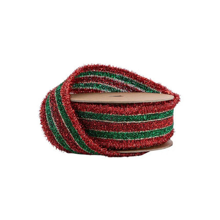 1 1/2" Wired Woven Tinsel Ribbon | Red/Green/Gold | 10 Yard Roll LaRibbons Wholesale