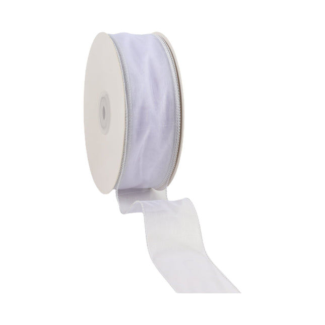 1 1/2" Wired Sheer Ribbon | White | 50 Yard Roll LaRibbons and Crafts