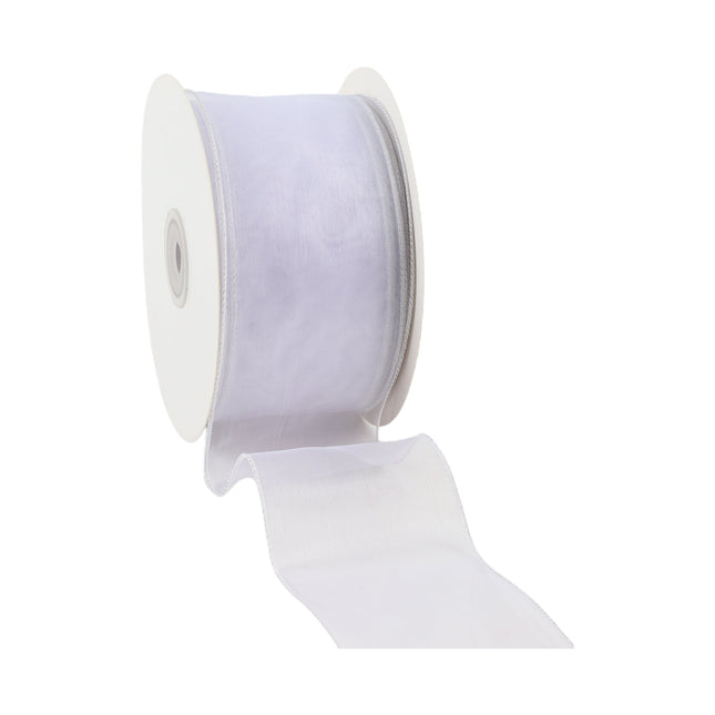 2 1/2" Wired Sheer Ribbon | White | 50 Yard Roll LaRibbons and Crafts