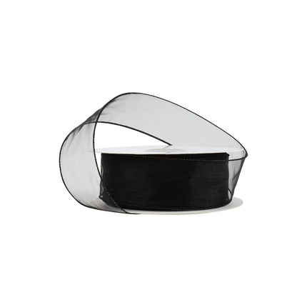 1 1/2" Wired Sheer Ribbon | Black | 50 Yard Roll LaRibbons and Crafts