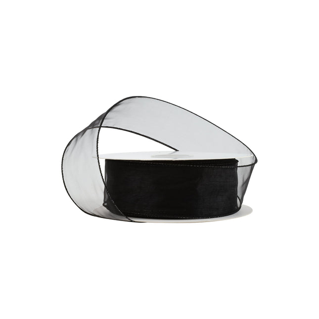 1 1/2" Wired Sheer Ribbon | Black | 50 Yard Roll LaRibbons and Crafts