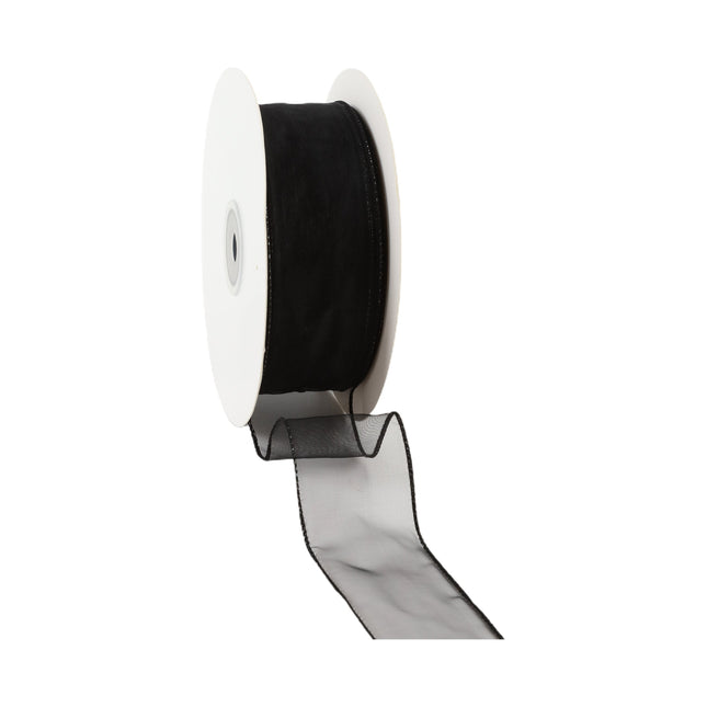 1 1/2" Wired Sheer Ribbon | Black | 50 Yard Roll LaRibbons and Crafts