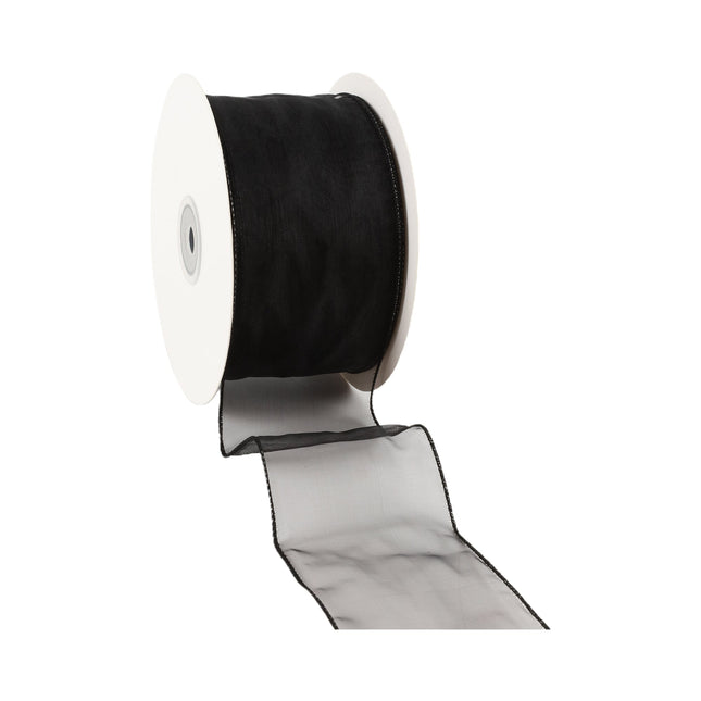 2 1/2" Wired Sheer Ribbon | Black | 50 Yard Roll LaRibbons and Crafts