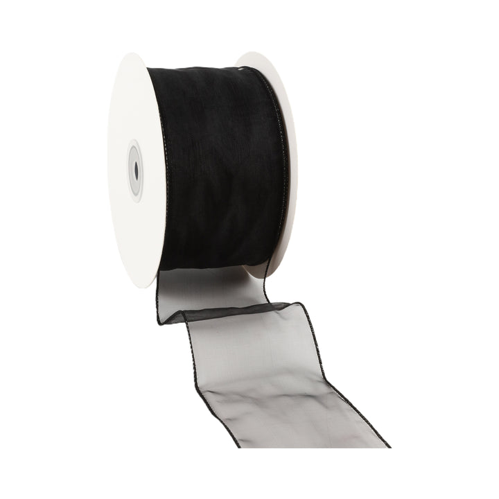 2 1/2" Wired Sheer Ribbon | Black | 50 Yard Roll