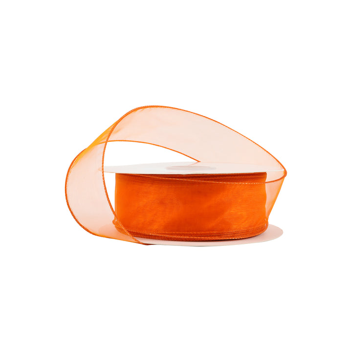 1 1/2" Wired Sheer Ribbon | Orange | 50 Yard Roll