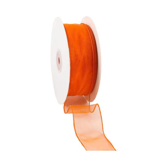 1 1/2" Wired Sheer Ribbon | Orange | 50 Yard Roll LaRibbons and Crafts