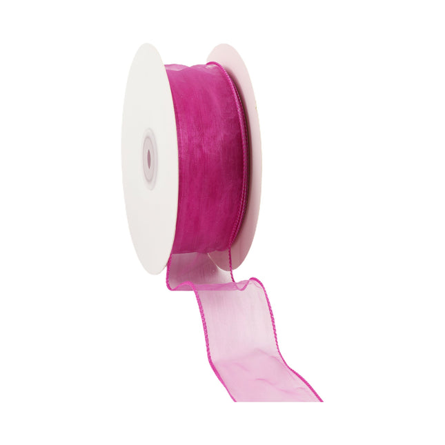 1 1/2" Wired Sheer Ribbon | Fuchsia | 50 Yard Roll LaRibbons and Crafts