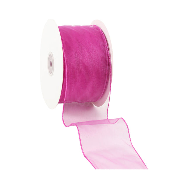2 1/2" Wired Sheer Ribbon | Fuchsia | 50 Yard Roll LaRibbons and Crafts
