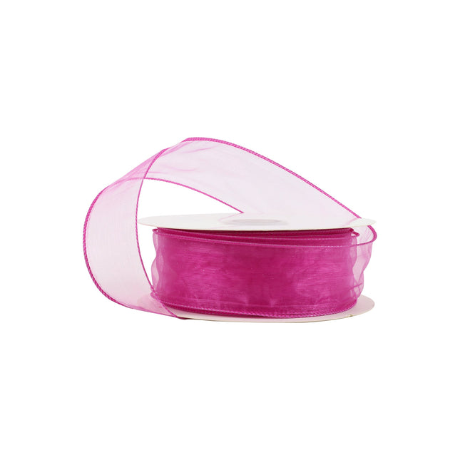 1 1/2" Wired Sheer Ribbon | Fuchsia | 50 Yard Roll LaRibbons and Crafts