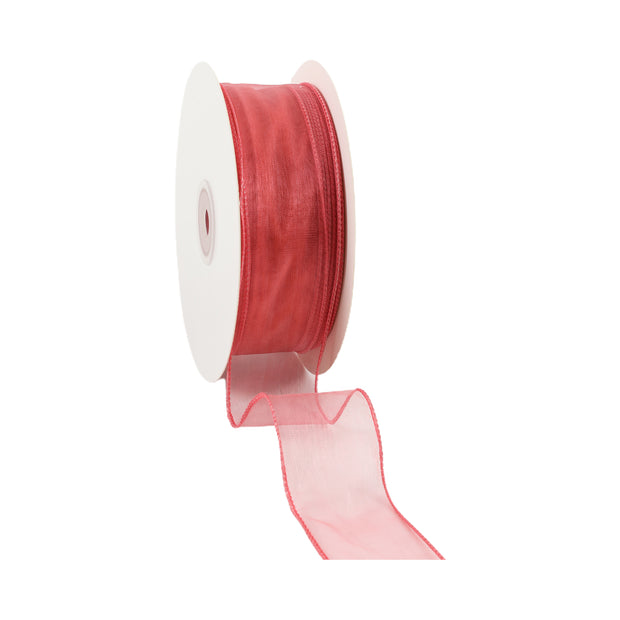 1 1/2" Wired Sheer Ribbon | Rose | 50 Yard Roll